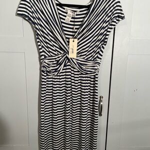 Striped Knot-Front Midi Dress in Navy and White